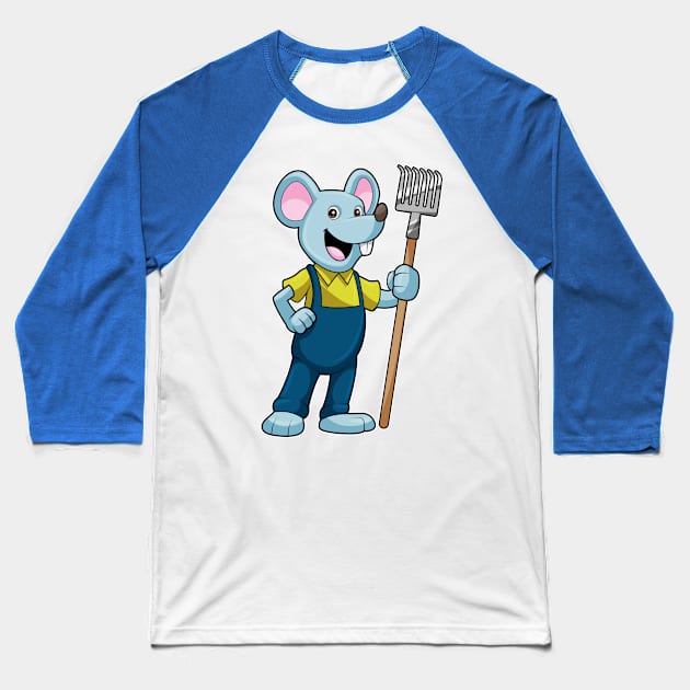 Mouse as Farmer with Rake Baseball T-Shirt by Markus Schnabel